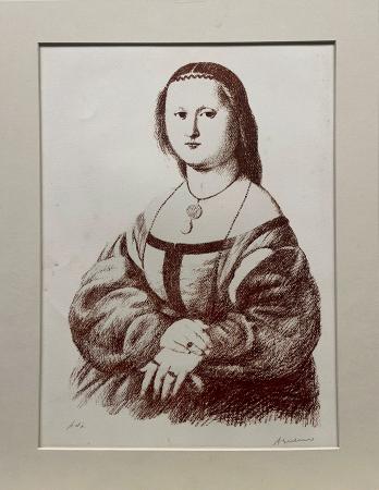 Quadro di Antonio Bueno Ritratto femminile - litografia carta 